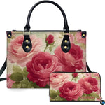 Vintage rose art accessory highlighting blooming crimson roses alongside matching companion piece.