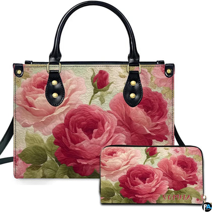 Vintage rose art accessory highlighting blooming crimson roses alongside matching companion piece.