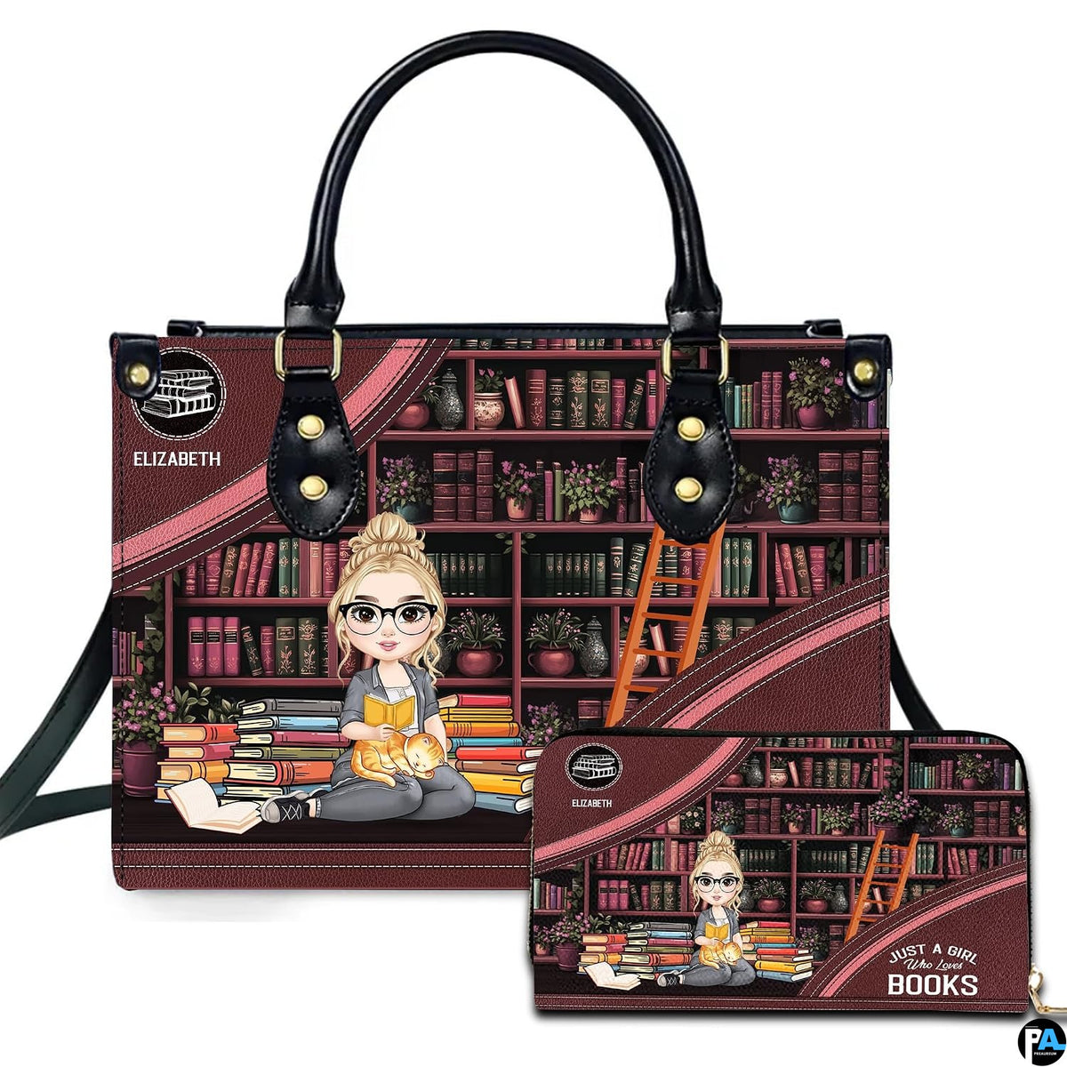 Personalized Book Lover Leather Bag, Just A Girl Who Loves Book Handbag With Name, Books Purse, Gifts For Readers, Writer