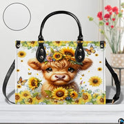 Highland Cow Leather Handbag Custom Cow Purse for Women Country Farm PU Leather Tote Gifts for Farmers Girls Mom Gift