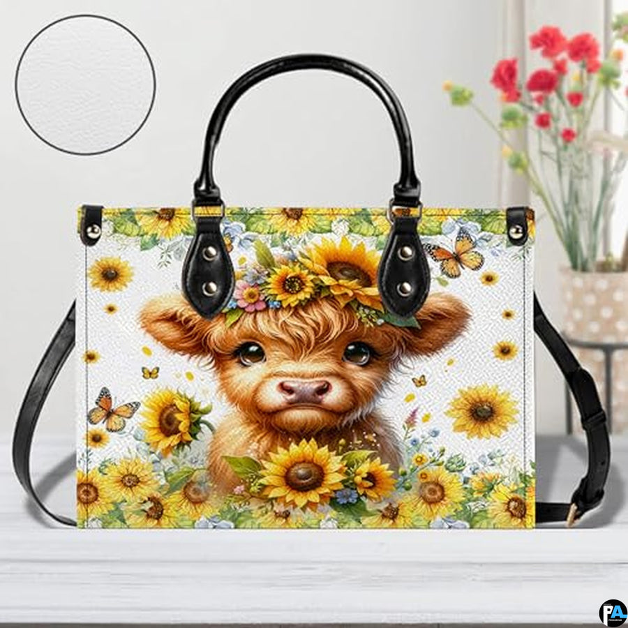 Highland Cow Leather Handbag Custom Cow Purse for Women Country Farm PU Leather Tote Gifts for Farmers Girls Mom Gift