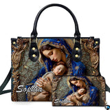Sacred Madonna Child Stained Glass Handbag and Matching Wallet Set