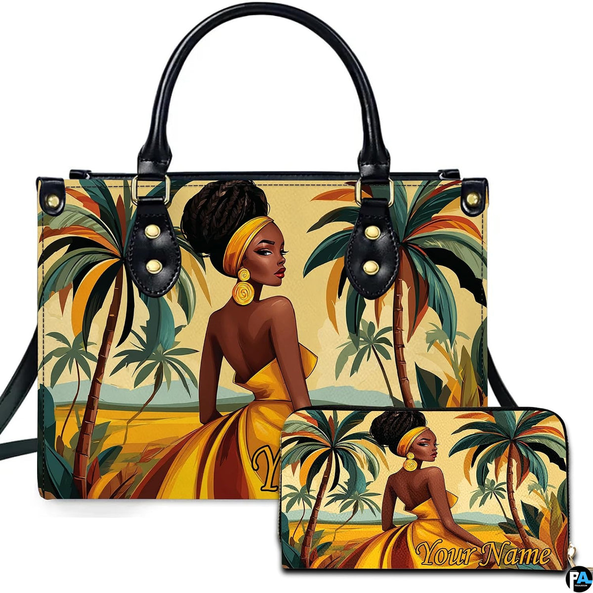Personalized Black Women Leather Bag, Custom Name African Purses and Handbags Gifts for Mom Birthday Christmas Mothers Day