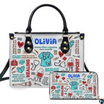 Personalized Nurse Leather Bag – Custom Medical Handbag & Purse Set with Name Gifts for Nursing Student Christmas Gift