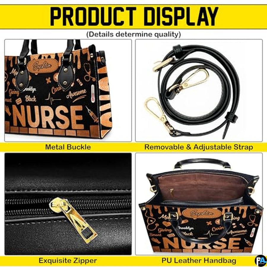 Personalized Nurse Leather Bag – Custom Medical Handbag & Purse Set with Name Gifts for Nursing Student Christmas Gift