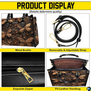 Feature collage illustrating top handles, carrying strap, secure closure, and open top interior view.