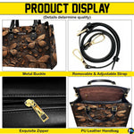 Feature collage illustrating top handles, carrying strap, secure closure, and open top interior view.