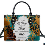 Personalized Abstract Gold Teal Animal Print Scripture Handbag