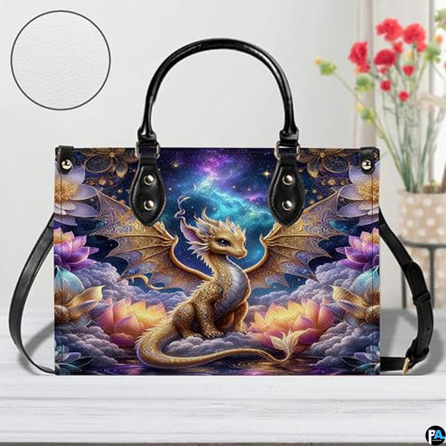 Personalized Dragon Leather Handbag, Fantasy Gothic Purse for Women, Mythical Shoulder Bag Gift for Dragon Lovers