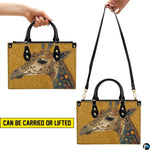 Matching giraffe wallet lying flat displaying the coordinating stylized giraffe artwork.