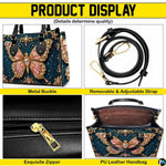 Four paneled composition illustrating decorative views of hardware accents, butterfly motifs, and interior view.