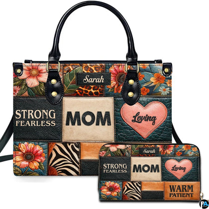 Floral animal print patchwork heart handbag with matching wallet