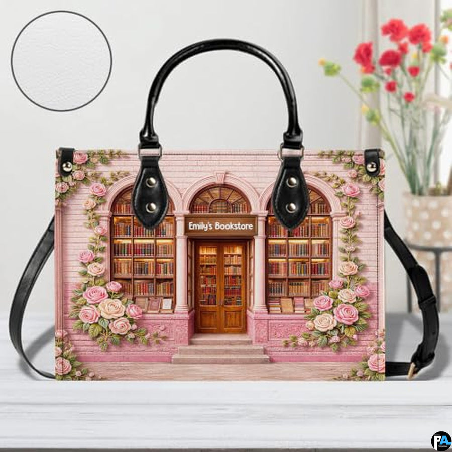 Personalized Book Lover Leather Handbag for Women, 3D Bookstore Library Tote Bag, Literary Gift for Readers, Bookworms