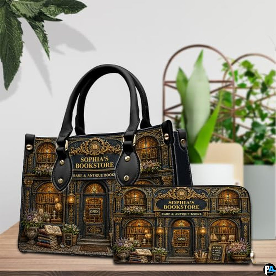 Personalized Book Lover Leather Handbag for Women, 3D Bookstore Library Tote Bag, Literary Gift for Readers, Bookworms
