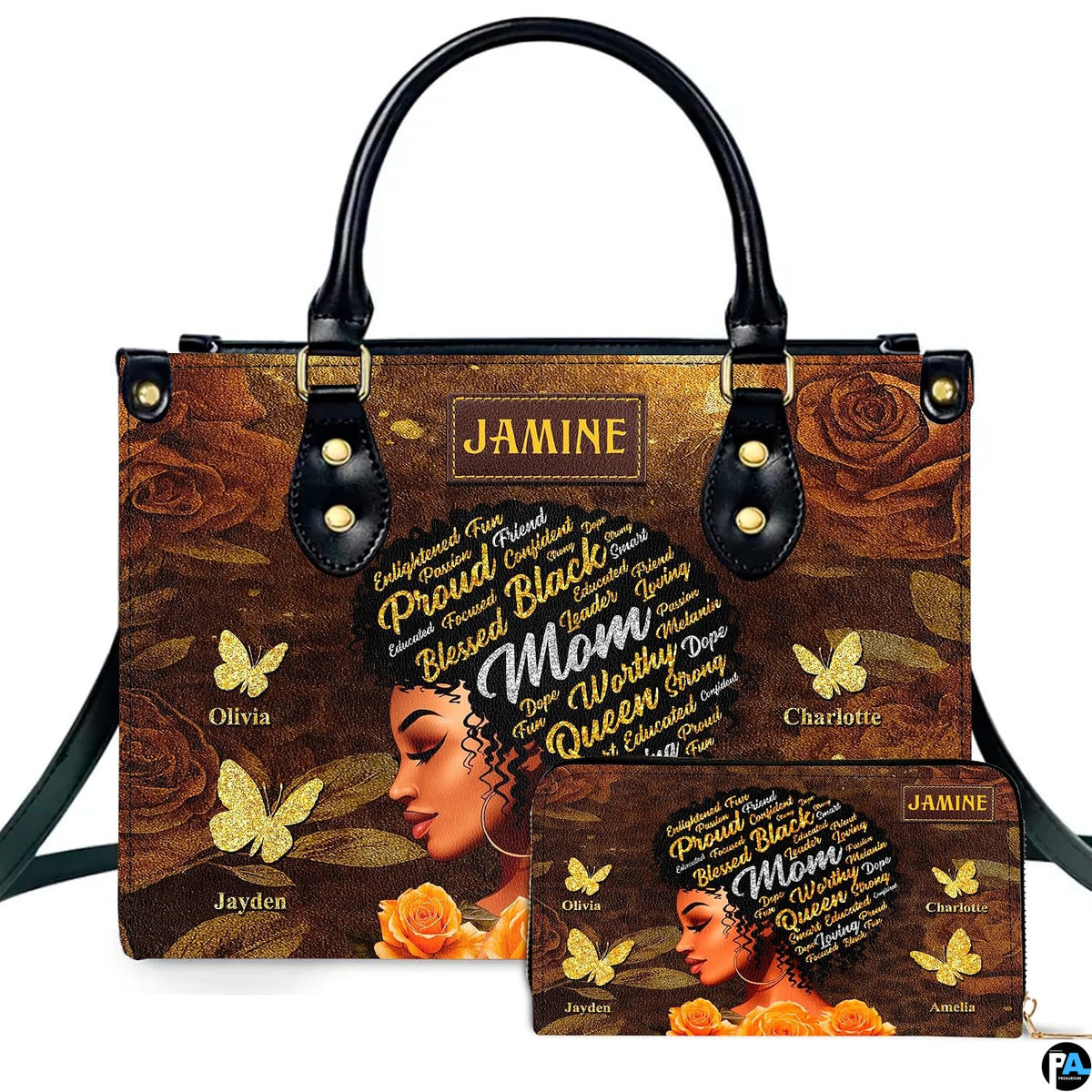 Gold rose artwork accessory showcased beside matching companion item on neutral studio surface.