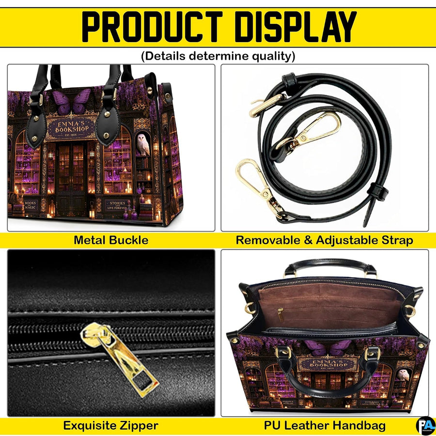 Close overview highlighting metallic hardware accents, sliding fastener, and interior lining pattern.