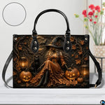 Personalized Witch Handbag with Purse, Custom Name Gothic Leather Bag Set for Women, Halloween Shoulder Bag, Witch Gift