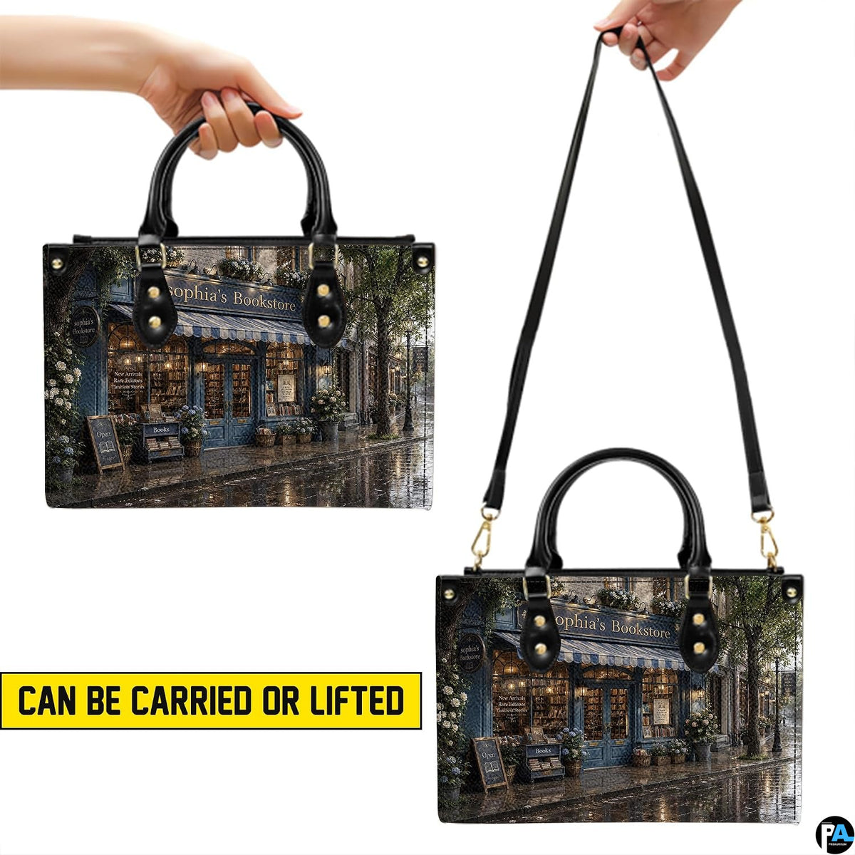 Top-down view of the handbag highlighting clean upper lines and dual carrying handles.