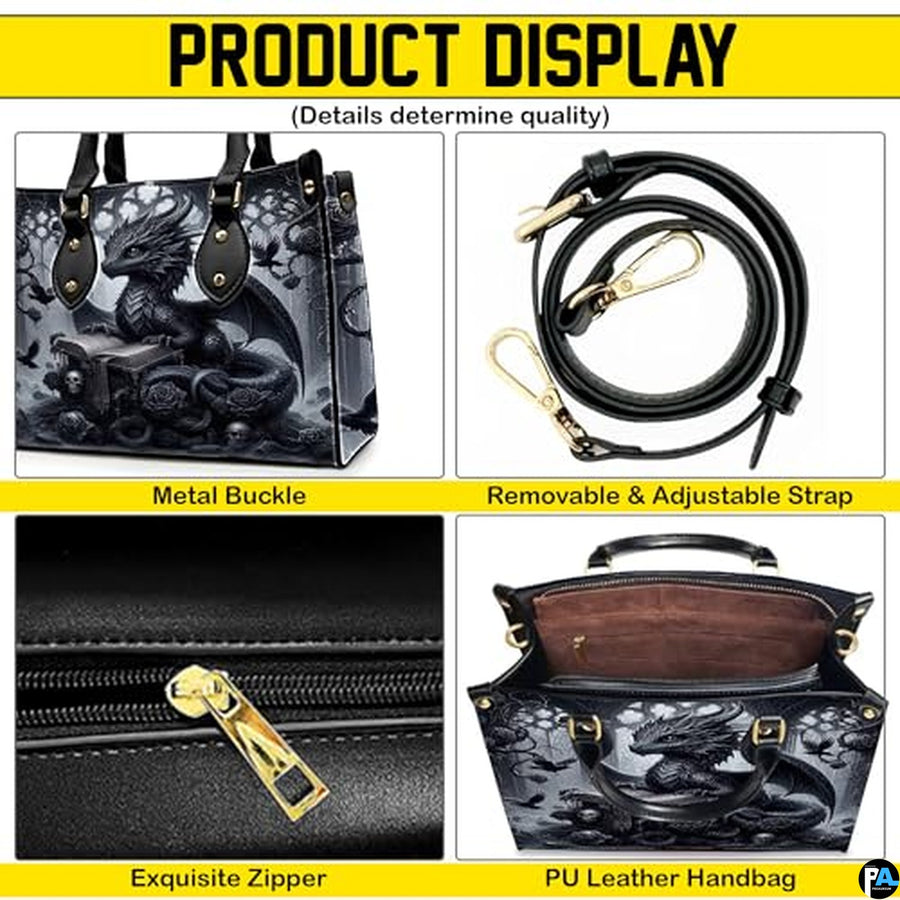 Personalized Dragon Leather Handbag, Fantasy Gothic Purse for Women, Mythical Shoulder Bag Gift for Dragon Lovers