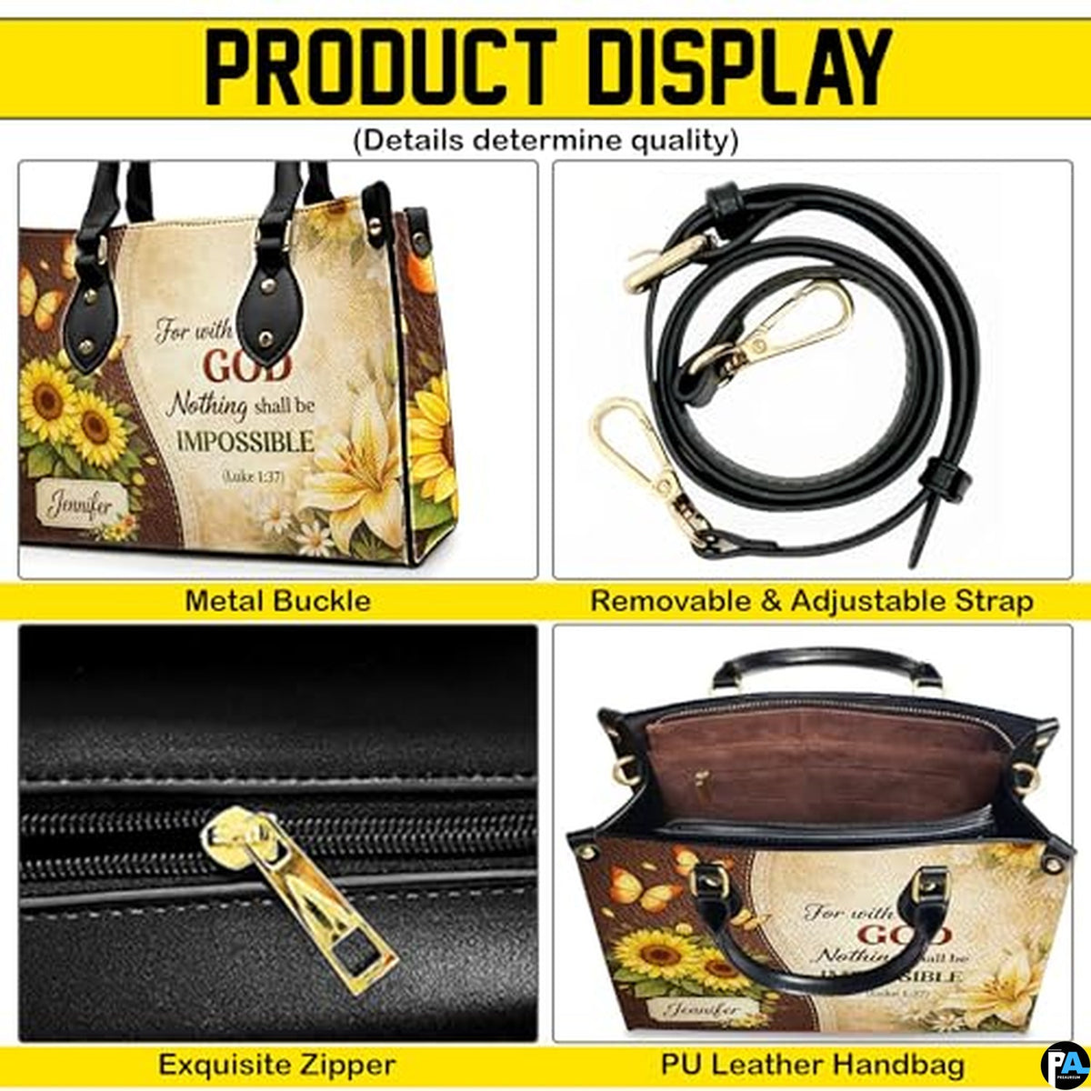 Personalized Christian Leather Handbag – Custom Purse Faith Gift for Mom, Grandma, Women Birthday or Christmas