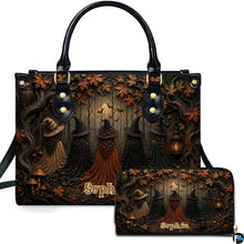 Personalized Witch Handbag with Purse, Custom Name Gothic Leather Bag Set for Women, Halloween Shoulder Bag, Witch Gift