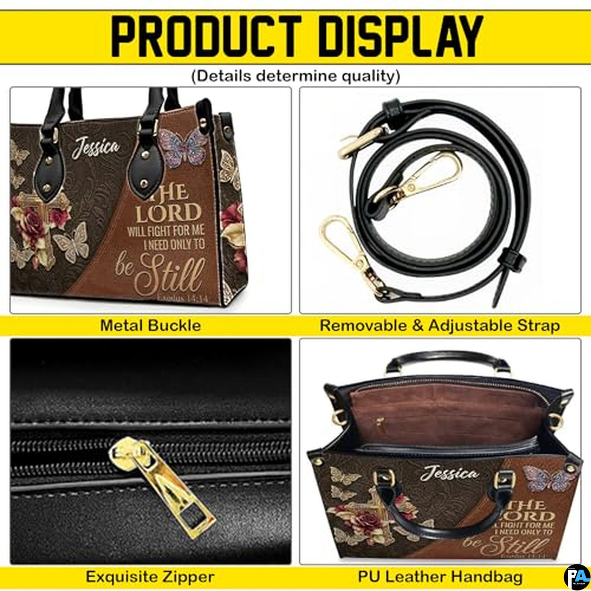 Personalized Christian Leather Handbag – Custom Purse Faith Gift for Mom, Grandma, Women Birthday or Christmas