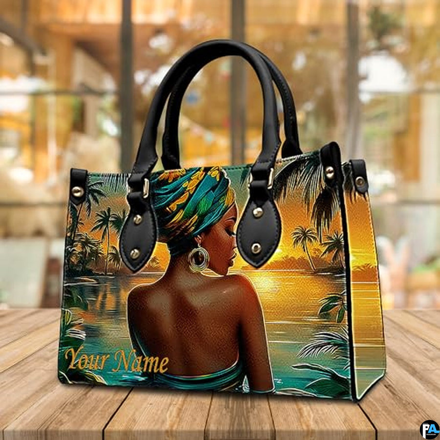 Personalized Black Women Leather Bag, Custom Name African Purses and Handbags Gifts for Mom Birthday Christmas Mothers Day