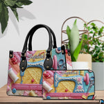 Coordinating companion accessory exhibiting identical pastel retro sewing machine craft illustration.