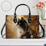 Black Cat Leather Bag – Vintage Cat Art Handbag, Stylish Animal-Themed Purse, Unique Gift for Cat Lovers