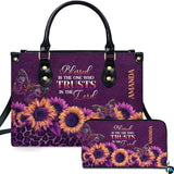 Purple Sunflower Leopard Butterfly Handbag and Wallet Set