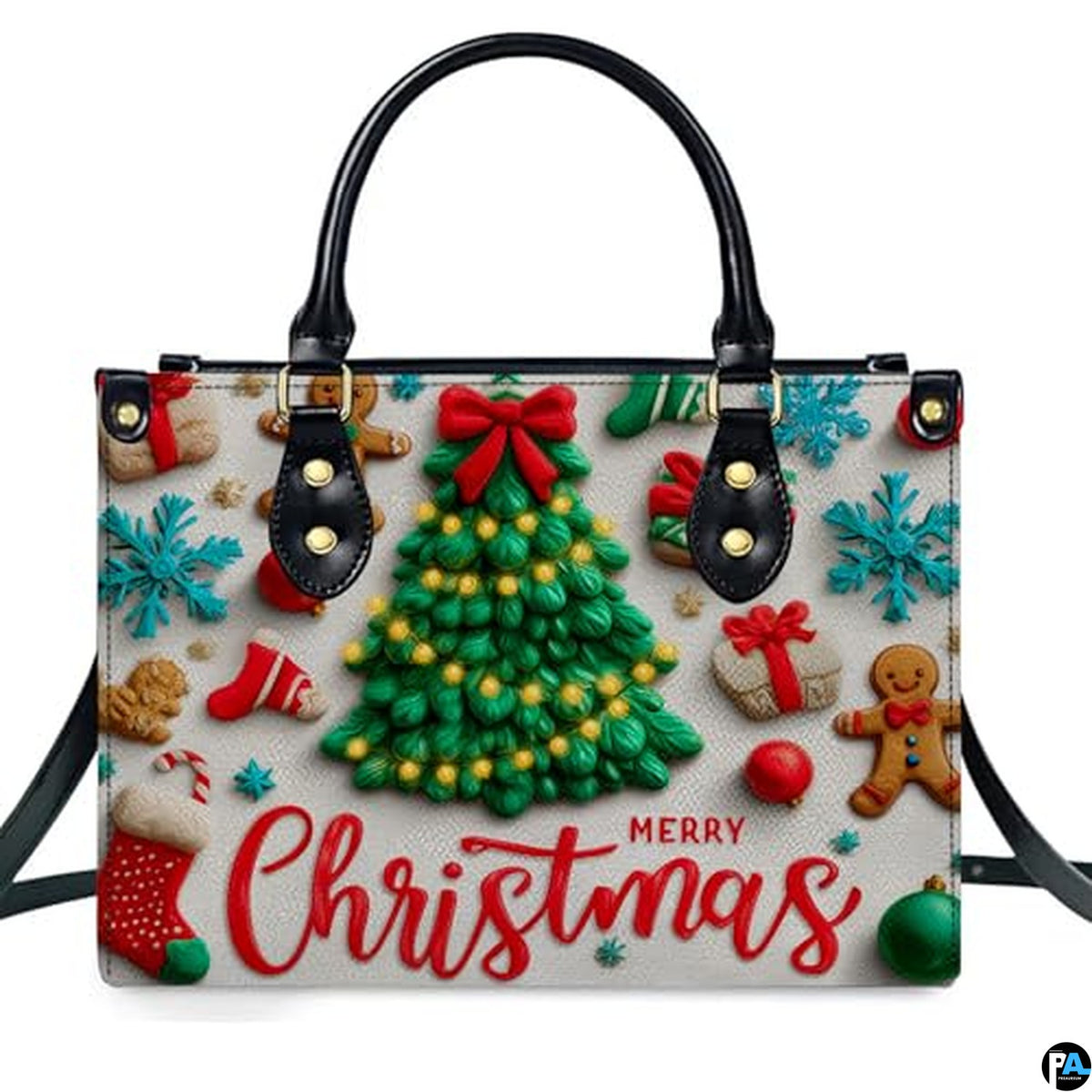 Personalized Christmas Tree Gingerbread Scene Handbag for Holiday Gift