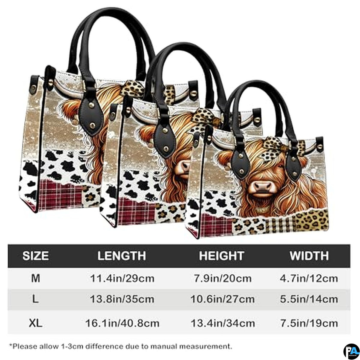 Highland Cow Leather Handbag Custom Cow Purse for Women Country Farm PU Leather Tote Gifts for Farmers Girls Mom Gift