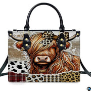 Highland Cow Leather Handbag Custom Cow Purse for Women Country Farm PU Leather Tote Gifts for Farmers Girls Mom Gift