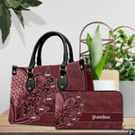 Mothers Day Gift Leather Bag- Personalized Grandmas Purse With Grandkids Names, Grandma Handbag Birthday Gifts For Mom Women