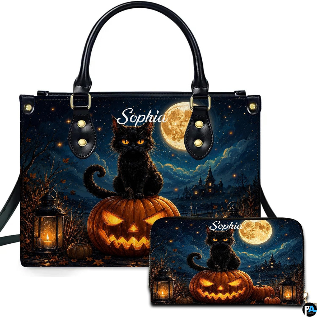 Black Cat Leather Bag – Vintage Cat Art Handbag, Stylish Animal-Themed Purse, Unique Gift for Cat Lovers