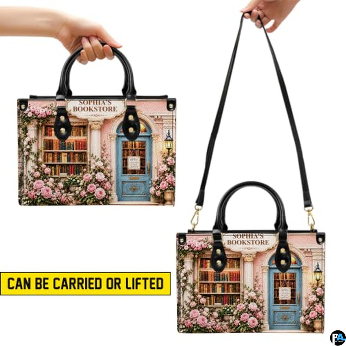 Personalized Book Lover Leather Handbag for Women, 3D Bookstore Library Tote Bag, Literary Gift for Readers, Bookworms