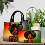 Black woman portrait handbag and wallet with red green gradient