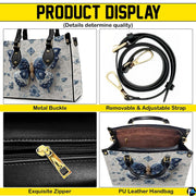 Side profile view of porcelain butterfly handbag highlighting structured depth