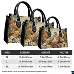 Size reference chart showing medium, large, and extra-large handbag dimensions