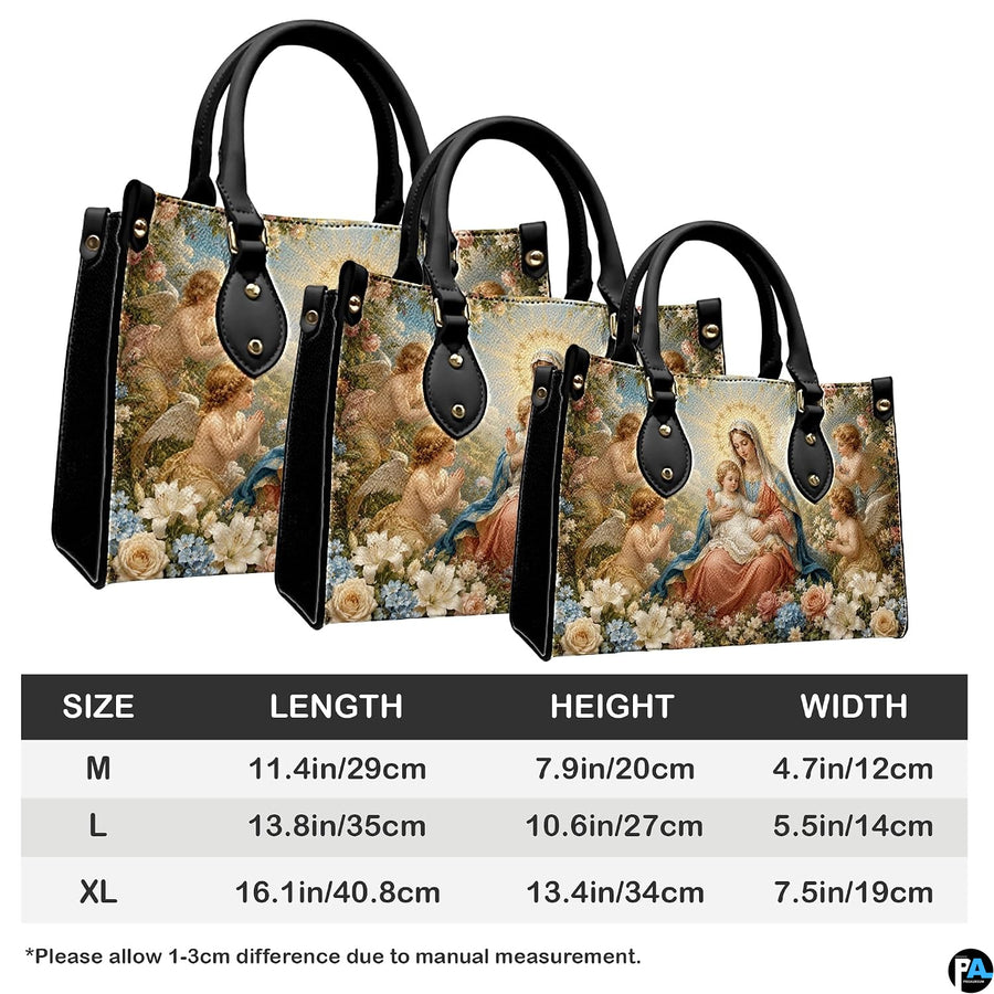 Size reference chart showing medium, large, and extra-large handbag dimensions