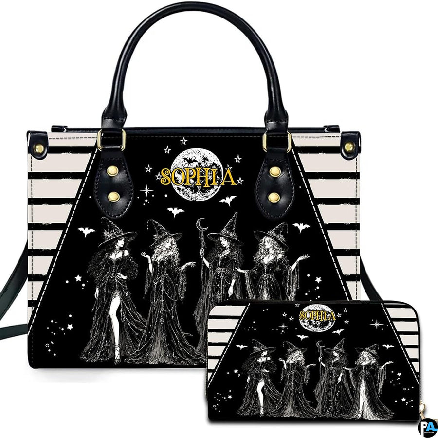 Personalized Witch Leather Bags, Halloween Purses For Women, Witch Art Bag, Spooky Halloween Purses, Holiday Gifts