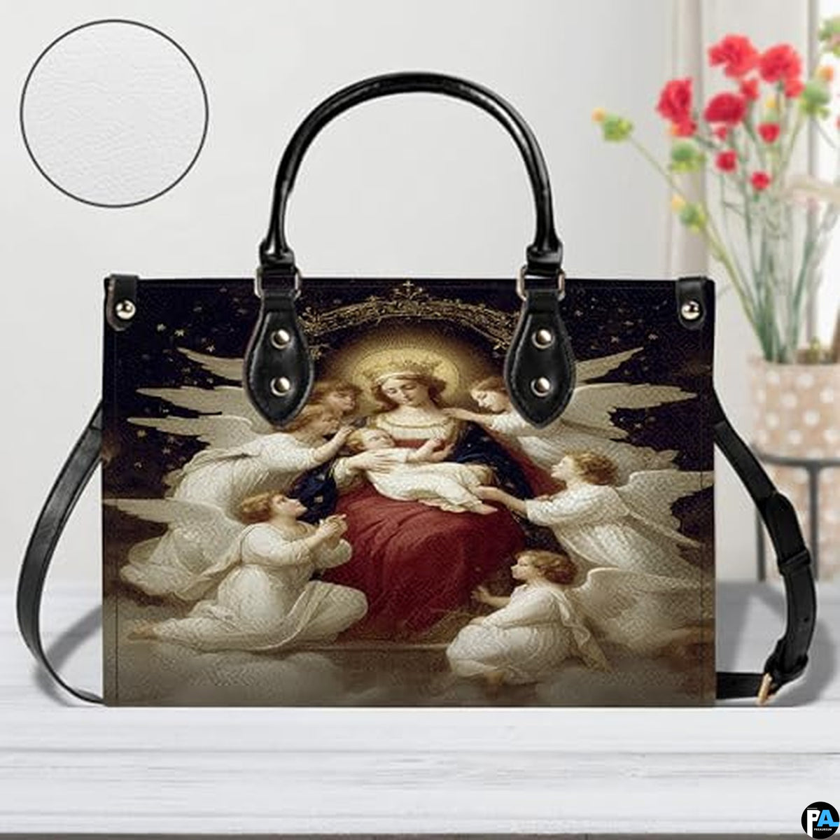 Custom Catholic Virgin Mary Leather Bag, Personalized Name Handbags and Purses for Christian Women Religious Bag Gifts