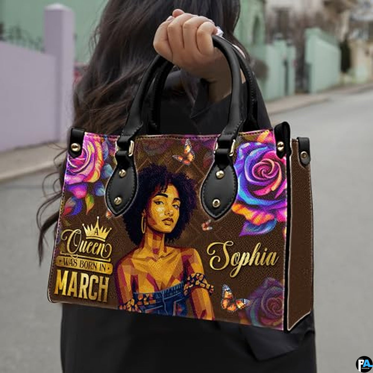 Personalized Black Women Leather Bag, Custom Name African Purses and Handbags Gifts for Mom Birthday Christmas Mothers Day