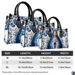 Dimension diagram showing medium, large, and extra-large handbag measurements.