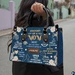 Outdoor street view presenting indigo botanical art accessory held in natural daylight.