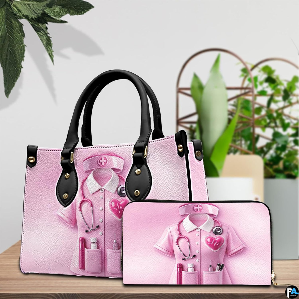 Back view of pink nurse handbag displaying smooth pastel pink exterior finish
