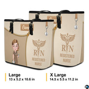 Measurement graphic indicating Large and X Large sizing for the Beige Clinician Tote Handbag.