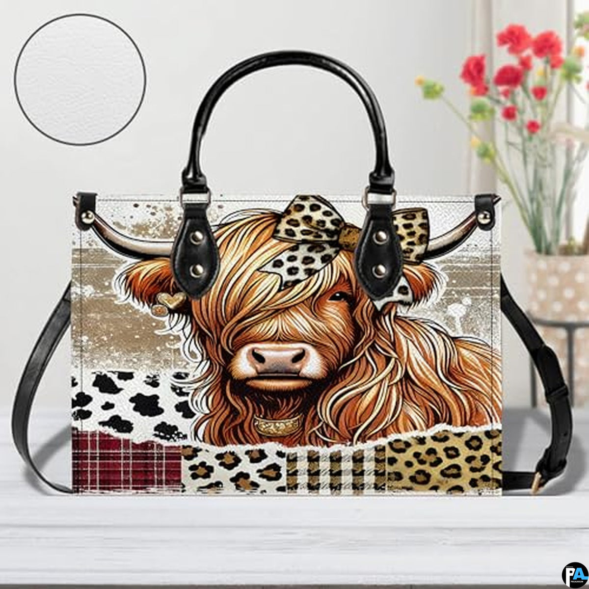 Highland Cow Leather Handbag Custom Cow Purse for Women Country Farm PU Leather Tote Gifts for Farmers Girls Mom Gift