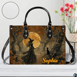 Personalized Halloween Leather Handbag – Custom Witch 3D Printing Effect Purses For Women – Spooky Gothic Shoulder Bag