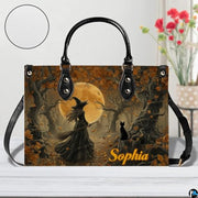 Personalized Halloween Leather Handbag – Custom Witch 3D Printing Effect Purses For Women – Spooky Gothic Shoulder Bag